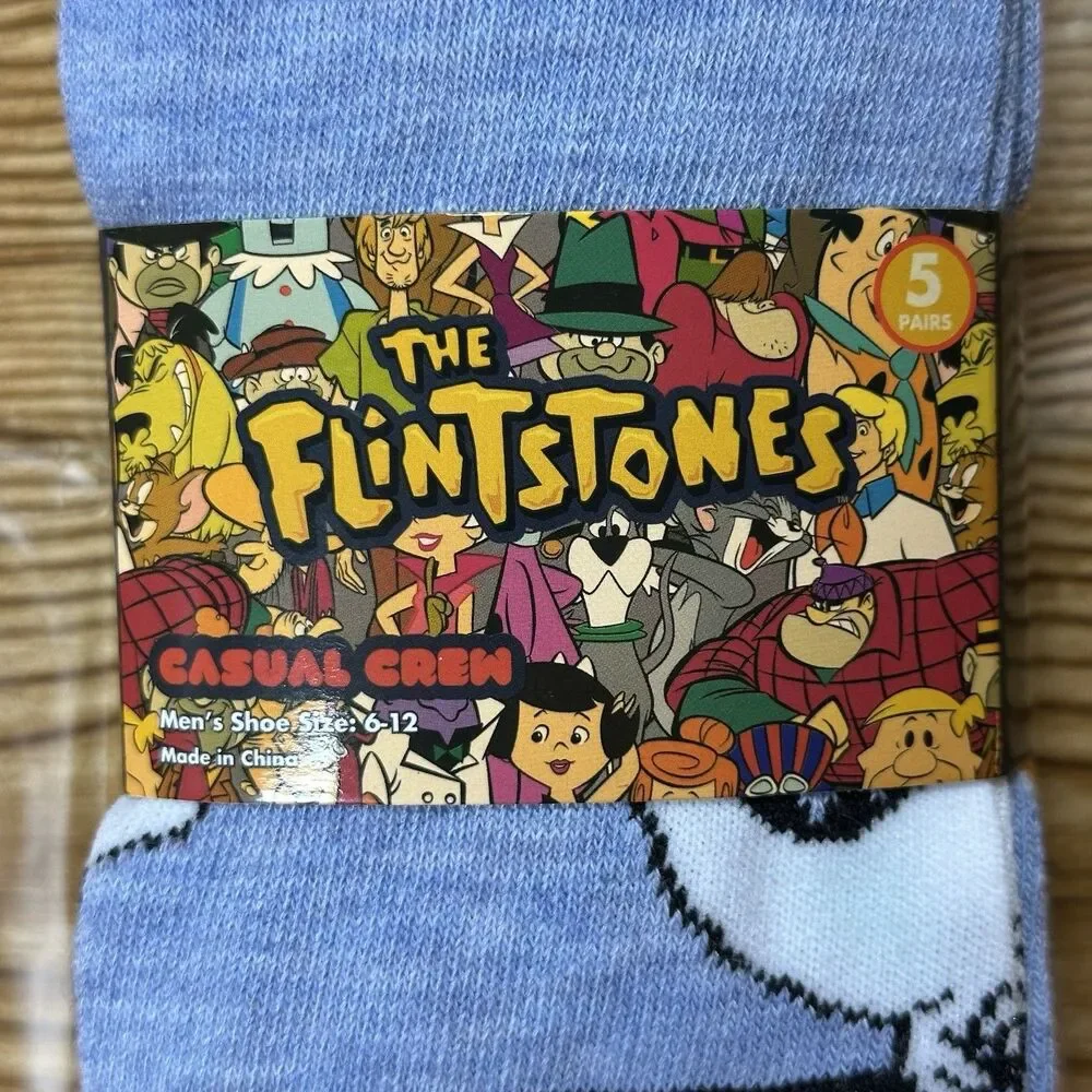 The Flintstones 5-Pair Casual Crew Socks Adult‎ Unisex Graphic Cartoon NWT